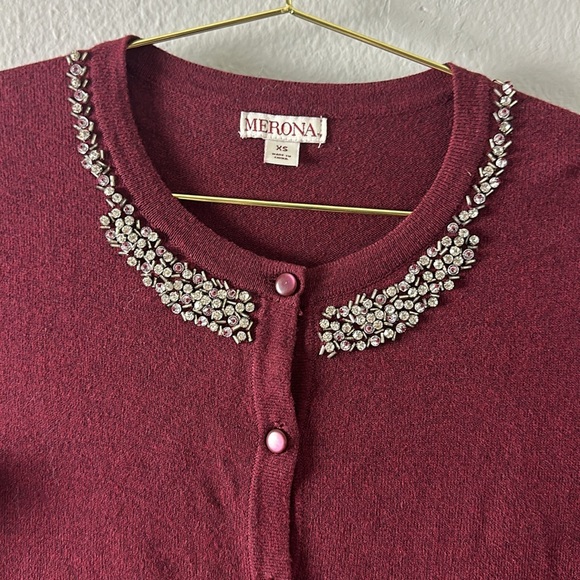 Merona Brand Maroon Red Jeweled Collar Button Up Cardigan - Picture 2 of 6